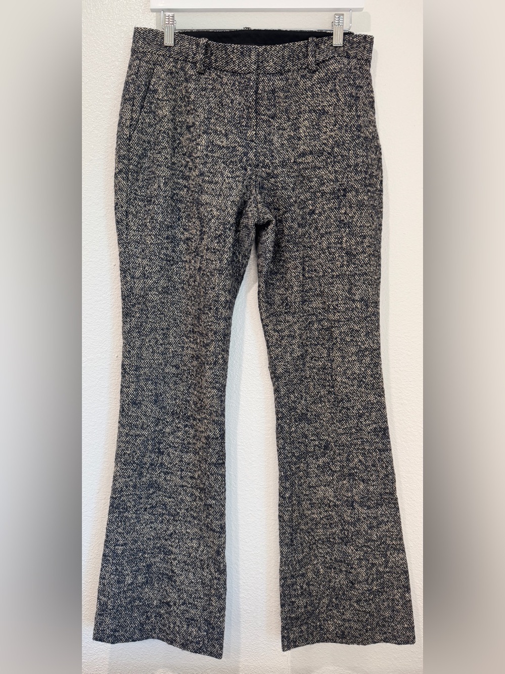 Theory Dark Academia Navy Wool Blend Tweed Brinton Flare Leg Pants Trousers 10